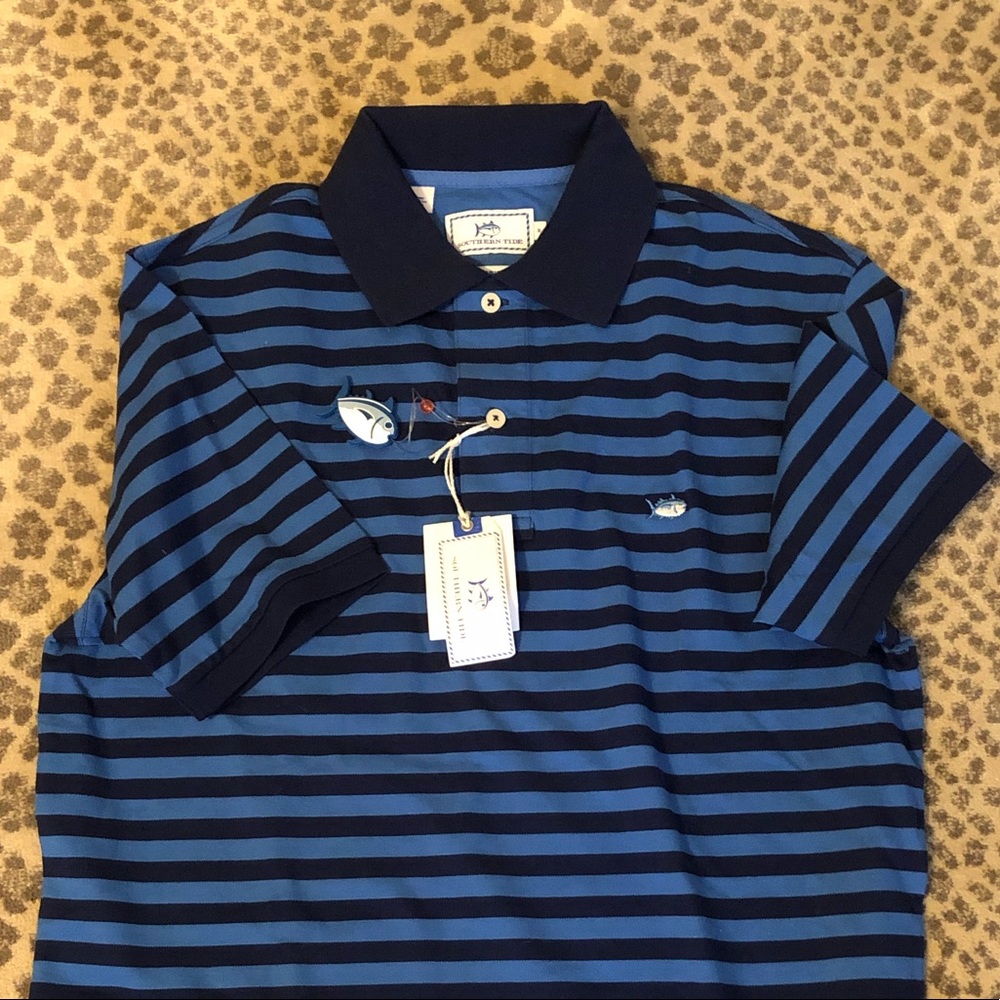 NWT! Southern Tide Blue Striped Polo Small
